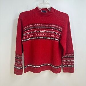 Vintage Basic Editions Womens' Size L Red Fair Isle Crew Neck Sweater